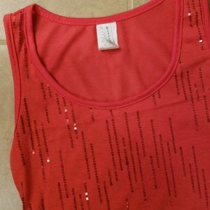 Bright coral sequin tank top